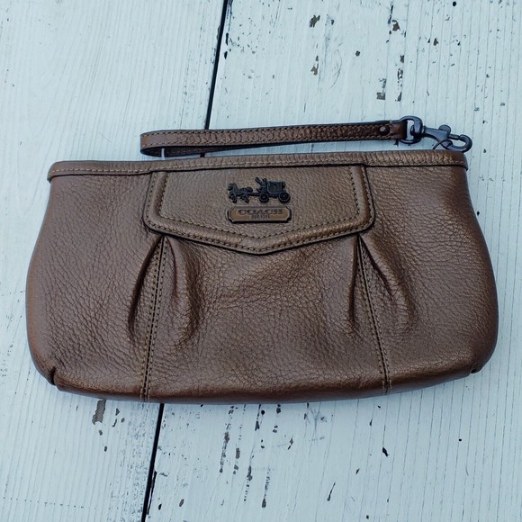 Coach Brown 9.5" x 5" Wallet Clutch Wristlet Clutch Pouch Bag Purple Lining - Picture 1 of 7